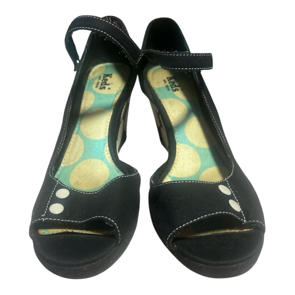 Keds Women's Black and white polkadot Peep Toe wedges heels